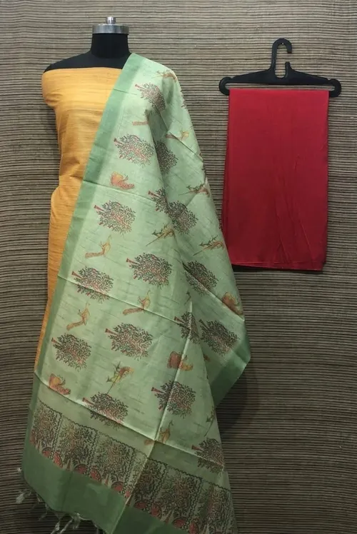 Elegant Ghicha Tussar Silk Plain Suit Material – Handwoven Natural Texture